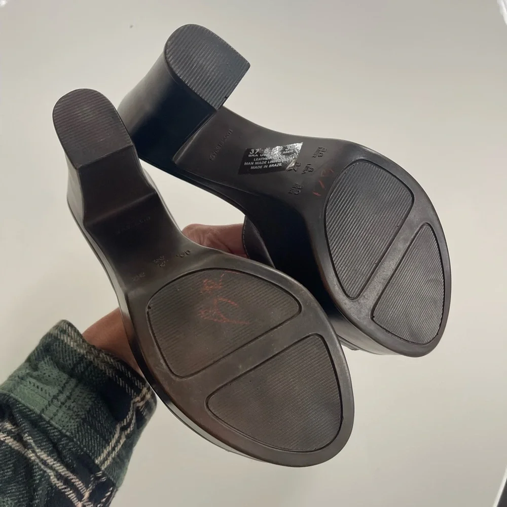 Vintage 90s Passarela Brazil Chunky Leather Platform Heels - 8